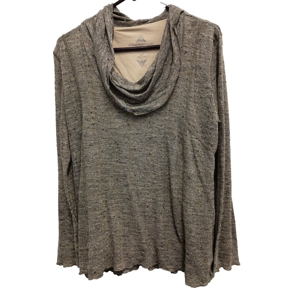 MiracleBody Jeans‎ Womens Tunic Top XL Brown Shapeware Lined Cowl Neck Pullover